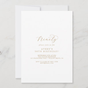Elegant Gold Script 90th Birthday Party Invitation Kaart