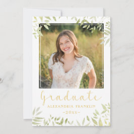 Elegant Gold Script Afstuderen Greenery 5 Foto Aankondiging