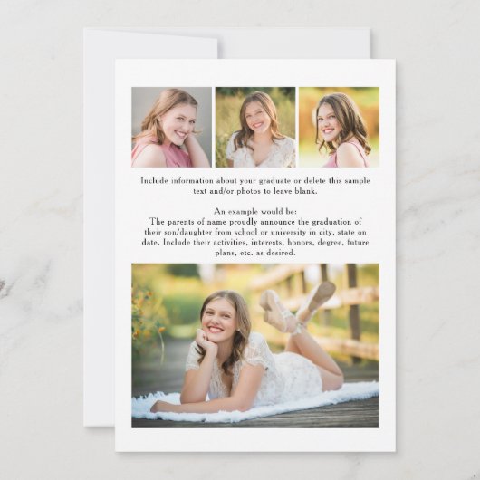 Elegant Gold Script Afstuderen Greenery 5 Foto Aankondiging (Achterkant)