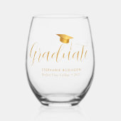 Elegant Gold Script Afstuderen Wijnglas Zonder Voet (Voorkant)