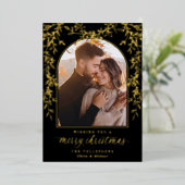 Elegant Gold Script Arch Photo Christmas Folie Feestdagenkaart (Staand Voorkant)