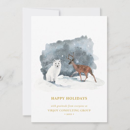 Elegant Gold Script Arctic Winter Business Feestdagenkaart (Voorkant)