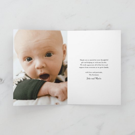 Elegant Gold Script Baby Foto Bedankkaart (Binnen)