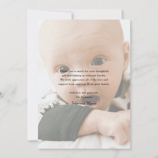 Elegant Gold Script Baby Foto Bedankkaart (Achterkant)
