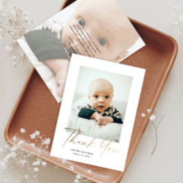 Elegant Gold Script Baby Foto Bedankkaart