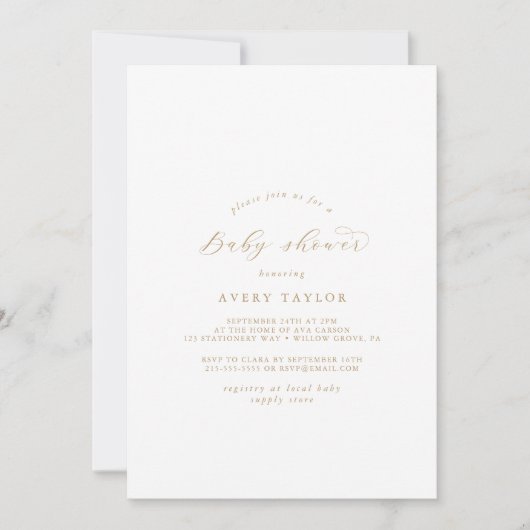 Elegant Gold Script Baby shower Invitation Kaart (Voorkant)