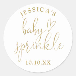 Elegant Gold Script Baby Sprinkle Shower Favoriet Ronde Sticker