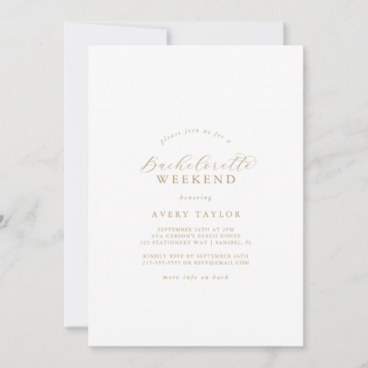 Elegant Gold Script Bachelorette Weekend Kaart (Voorkant)