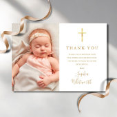 Elegant Gold Script Baptism Christening Foto Bedankkaart