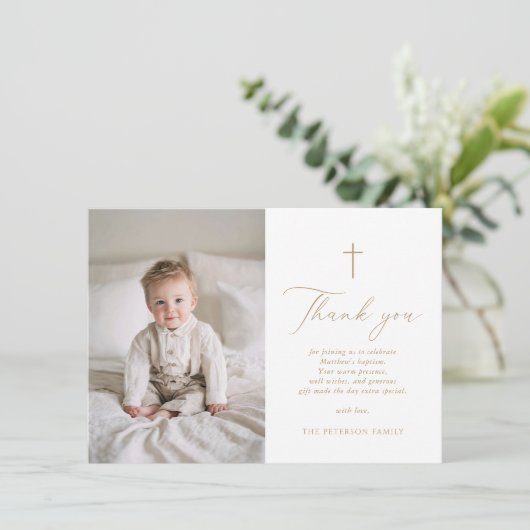 Elegant Gold Script Baptism Flat Thank You Card Bedankkaart (Staand voorkant)