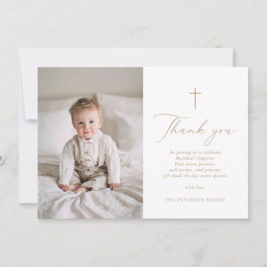 Elegant Gold Script Baptism Flat Thank You Card Bedankkaart (Voorkant)