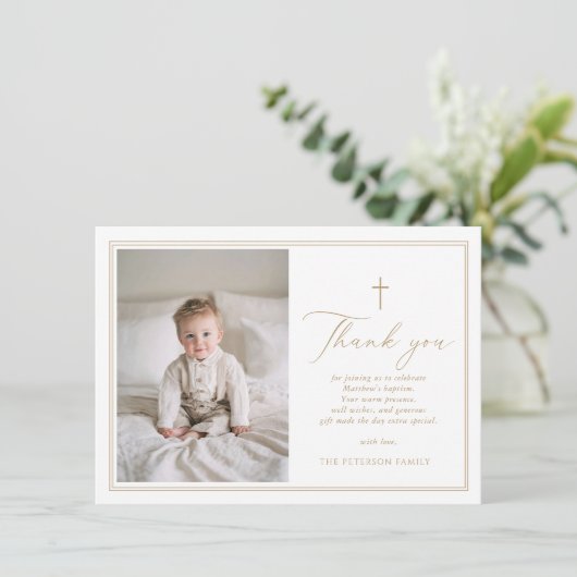 Elegant Gold Script Baptism Flat Thank You Card Bedankkaart (Staand voorkant)