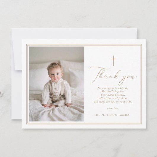 Elegant Gold Script Baptism Flat Thank You Card Bedankkaart (Voorkant)