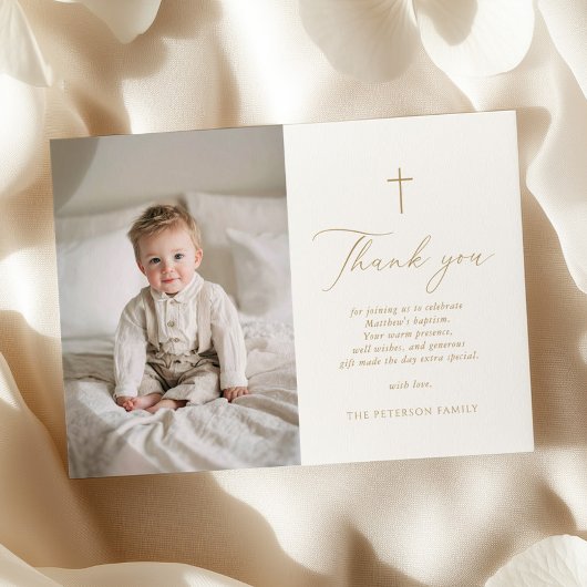 Elegant Gold Script Baptism Flat Thank You Card Bedankkaart
