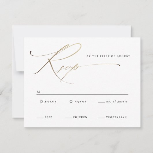 Elegant Gold Script Black and White Wedding RSVP Kaartje (Voorkant)
