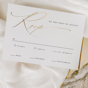 Elegant Gold Script Black and White Wedding RSVP Kaartje
