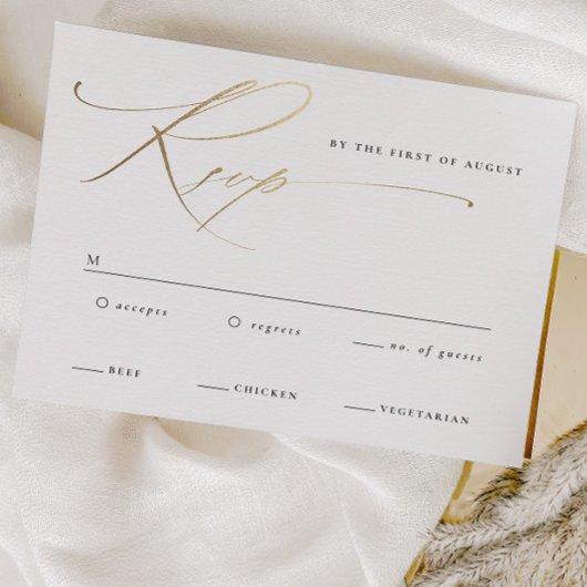 Elegant Gold Script Black and White Wedding RSVP Kaartje