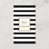 Elegant Gold Script Black en White Striped Aanbevelingskaartje (Voorkant)