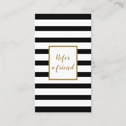 Elegant Gold Script Black en White Striped Aanbevelingskaartje (Voorkant)