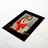 Elegant Gold Script Black Frame Photo Folie Feestdagenkaart (Gedraaid)