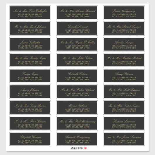 Elegant Gold Script Black Guest Adresetiketten Sticker (Vel)