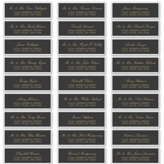 Elegant Gold Script Black Guest Adresetiketten Sticker (Voorkant)