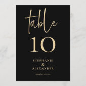 Elegant Gold Script Black Names Date Table Number Kaart (Achterkant)