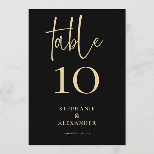 Elegant Gold Script Black Names Date Table Number Kaart (Voorkant)