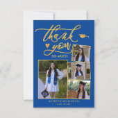 Elegant Gold Script Blue 4 Photo Afstuderen Bedankkaart (Voorkant)