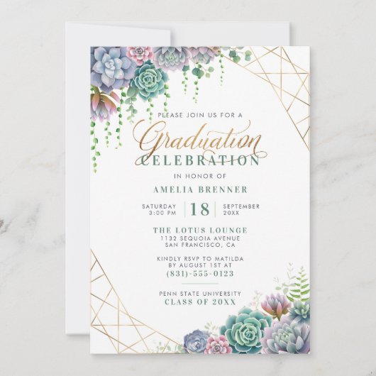 Elegant Gold Script Botanical Graduparty Kaart (Voorkant)