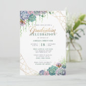 Elegant Gold Script Botanical Graduparty Kaart (Staand voorkant)