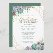 Elegant Gold Script Botanical Graduparty Kaart (Voorkant / Achterkant)
