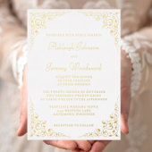 Elegant Gold Script Botanical Lijst Wedding Folie Uitnodiging