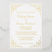 Elegant Gold Script Botanical Lijst Wedding Folie Uitnodiging (Voorkant)