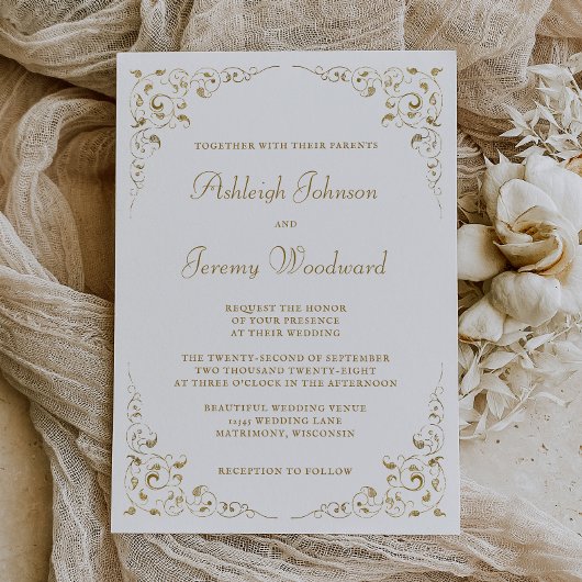 Elegant Gold Script Botanical Lijst Wedding Kaart