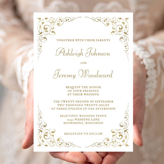 Elegant Gold Script Botanical Lijst Wedding Kaart