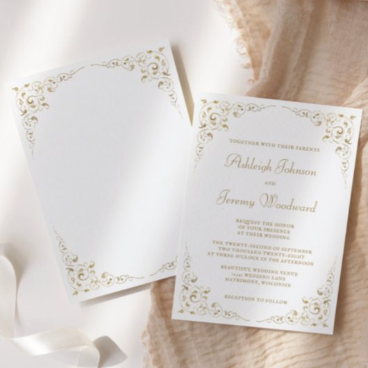 Elegant Gold Script Botanical Lijst Wedding Kaart