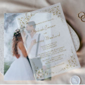 Elegant Gold Script Botanical Lijst Wedding Vellum Uitnodigingen