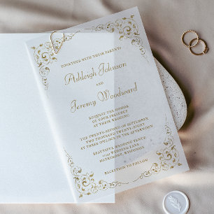 Elegant Gold Script Botanical Lijst Wedding Vellum Uitnodigingen