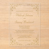 Elegant  Gold Script Botanisch Lijst Acryl Uitnodigingen (Voorkant)