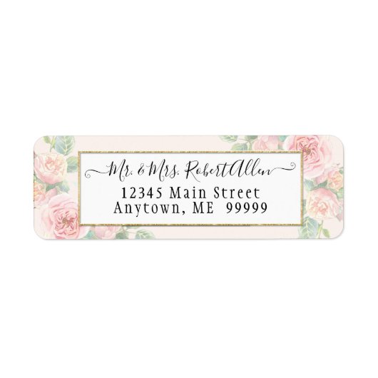 Elegant Gold Script Botanische Roze Roze in Greene Etiket (Voorkant)