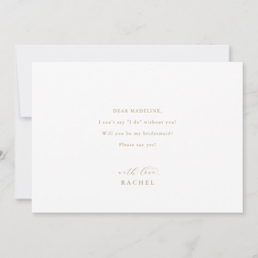 Elegant Gold Script Bridesmaid-voorstel Kaart (Achterkant)