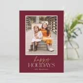 Elegant Gold Script Burgundy Calligrafie Foto Feestdagenkaart (Staand voorkant)