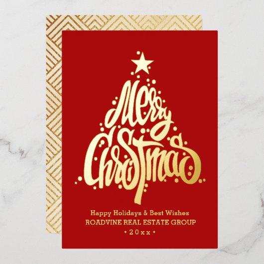 Elegant Gold Script Business Kerstmis Folie Feestdagenkaart (Voorkant / Achterkant)