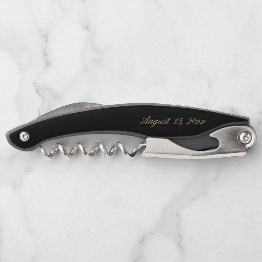 Elegant Gold Script Calligraphy Black Wedding Kurkentrekker (Achterkant)