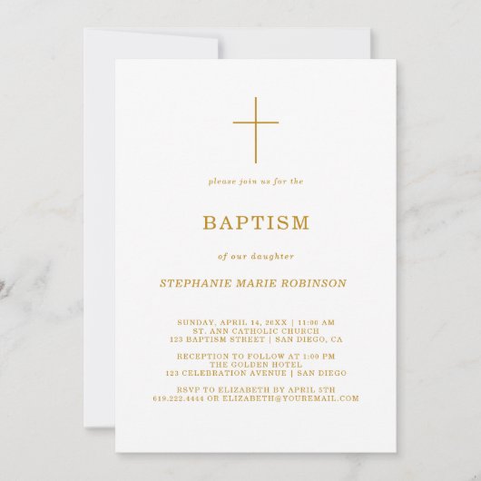 Elegant Gold Script Calligraphy Cross-Baptisme Kaart (Voorkant)