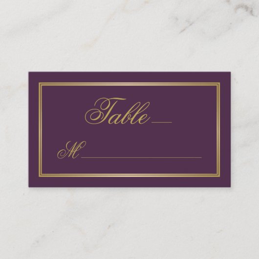 Elegant Gold Script Calligraphy on Plum Wedding Plaatskaartje (Voorkant)