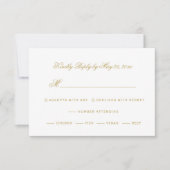 Elegant Gold Script Calligraphy on White Wedding RSVP Kaartje (Voorkant)