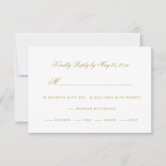 Elegant Gold Script Calligraphy on White Wedding RSVP Kaartje (Voorkant)