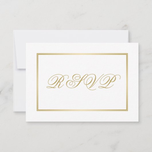 Elegant Gold Script Calligraphy on White Wedding RSVP Kaartje (Achterkant)